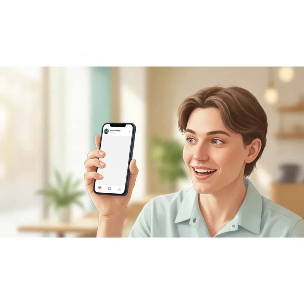 Pessoa segurando celular sorrindo ao ver curtida de crush no story