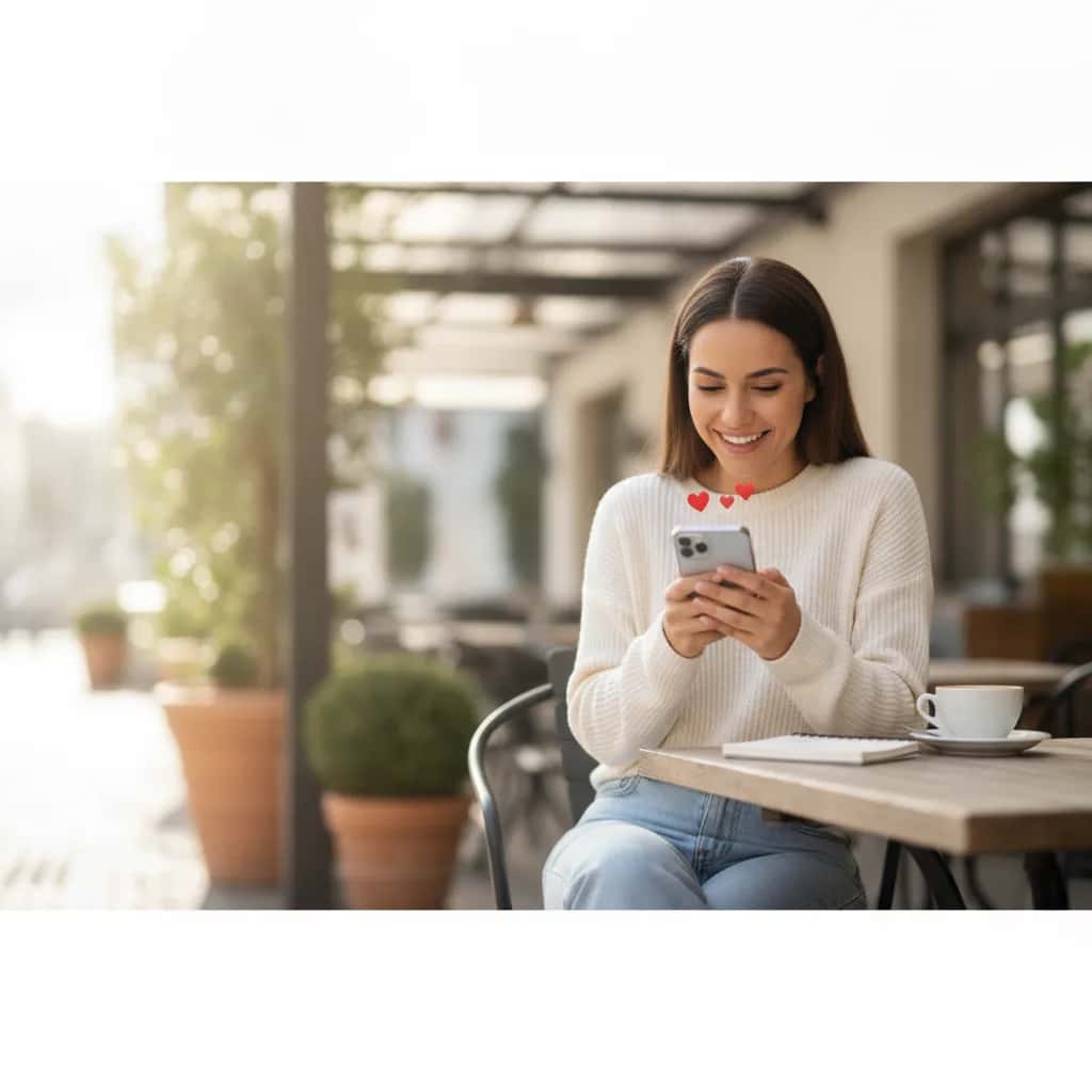 Pessoa olhando o celular com expressão de dúvida ao receber mensagem