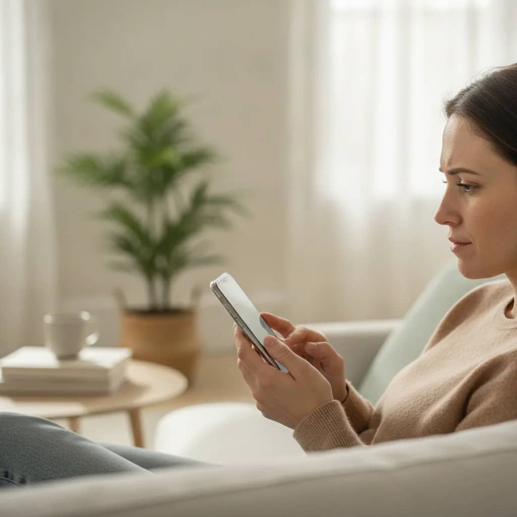 Pessoa segurando celular com dúvida sobre como responder pergunta sobre ex