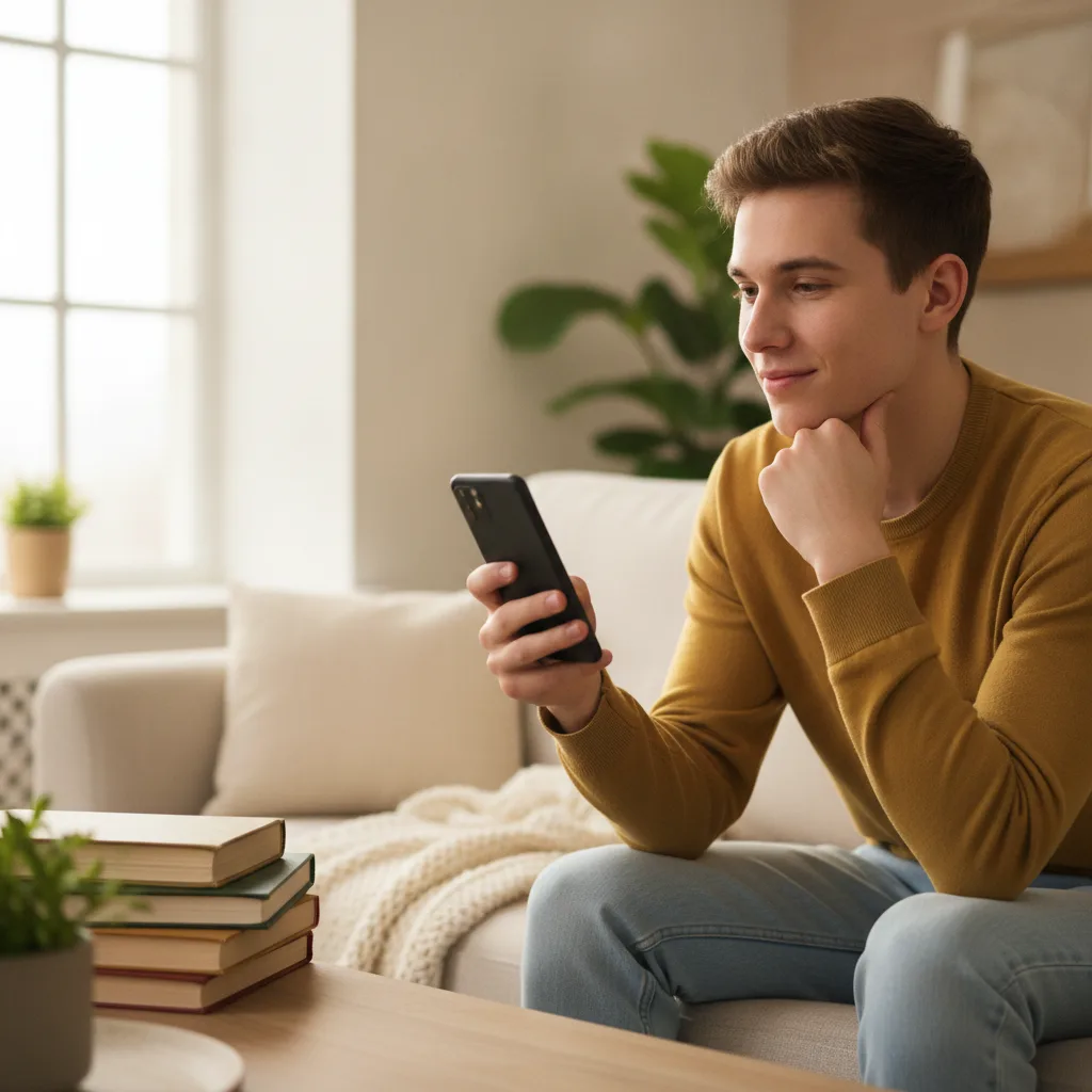 Pessoa olhando para o celular com dúvida sobre como responder perguntas sobre o passado